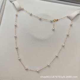 诸暨天然淡水珍珠3-4mm满天星项链18k金材质正圆基本无暇锁骨链女