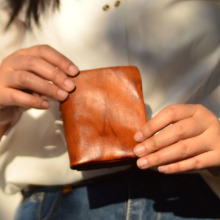 手工擦色植鞣皮竖款钱包男头层牛皮复古青年钱夹真皮男女短款搭扣