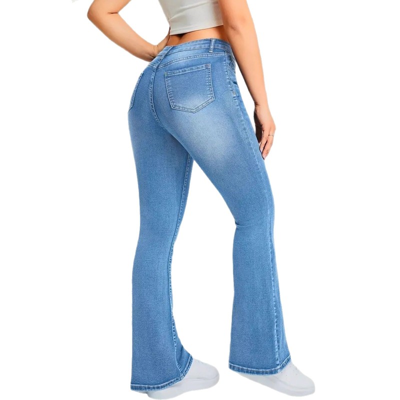跨境JEANS修身欧美时尚长裤喇叭裤显瘦浅蓝弹力女低腰牛仔裤25独|undefined