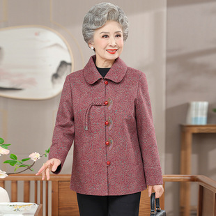 A generation of grandma's national style woolen coat 2025 spring and autumn new middle-aged mother lapel white gown