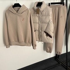 灰色运动服套装女春秋欧美风美式棉宽松马甲卫衣哈伦裤休闲三件套