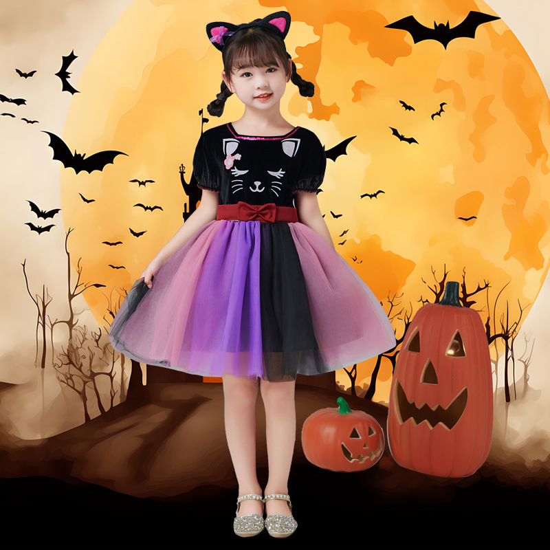 Halloween Kidsren's Costumes Persian Cat Dress Girls Witch Tutu Skirt Performance Costumes Cute and Fun