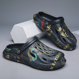 Cross-border large size men's beach hole shoes wholesale thick bottom outer wear non-slip toe slippers new trend sandals men