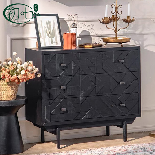 French-style entryway console shoe cabinet, living room storage cabinet, black retro sideboard cabinet, corridor creative hallway cabinet