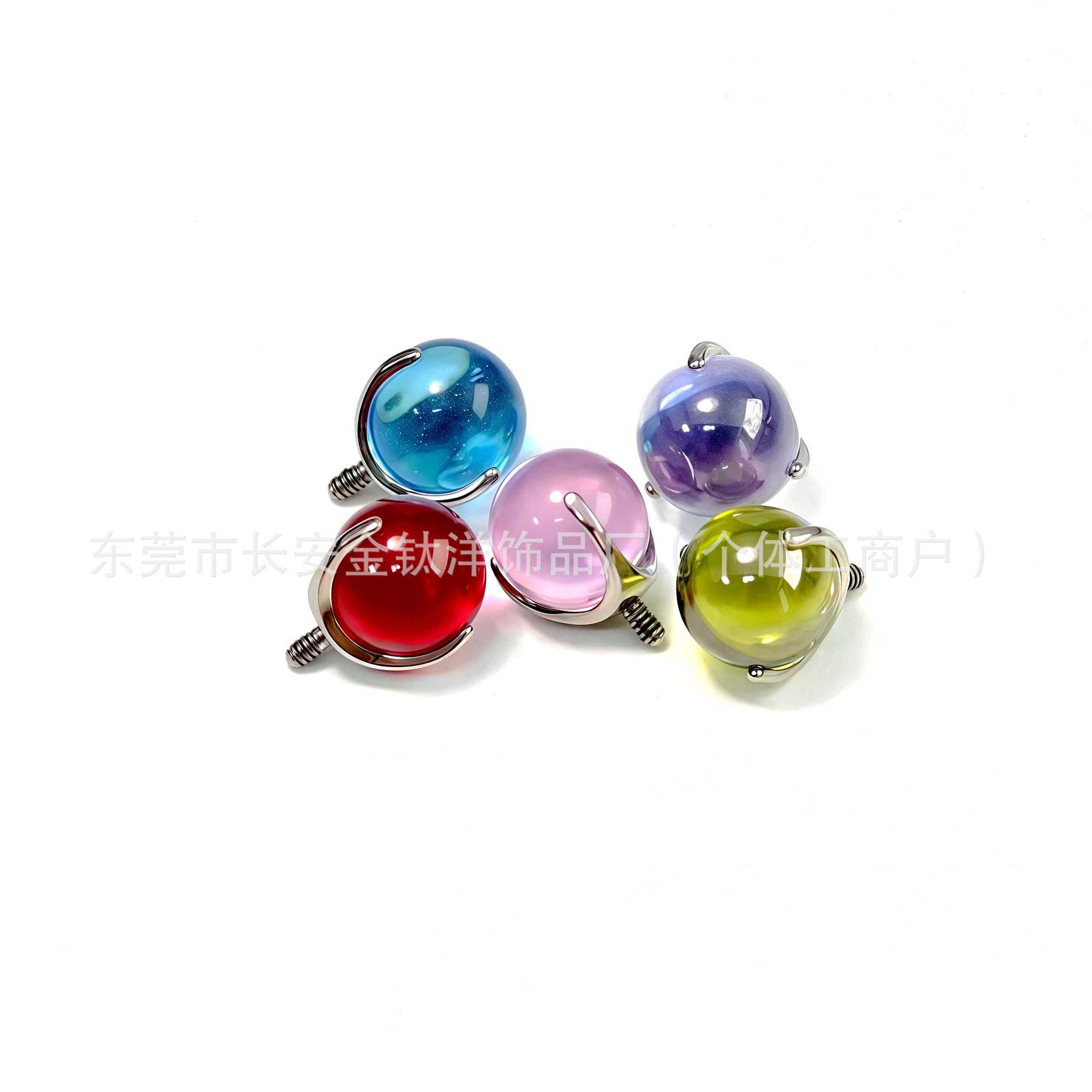 F136 Titanium Round Ball Three-Claw Glass Ball Lip Nail Tongue Nail Ear Nail G23 Titanium Alloy Body Piercing Jewelry Ear Bone Nail detail image 8