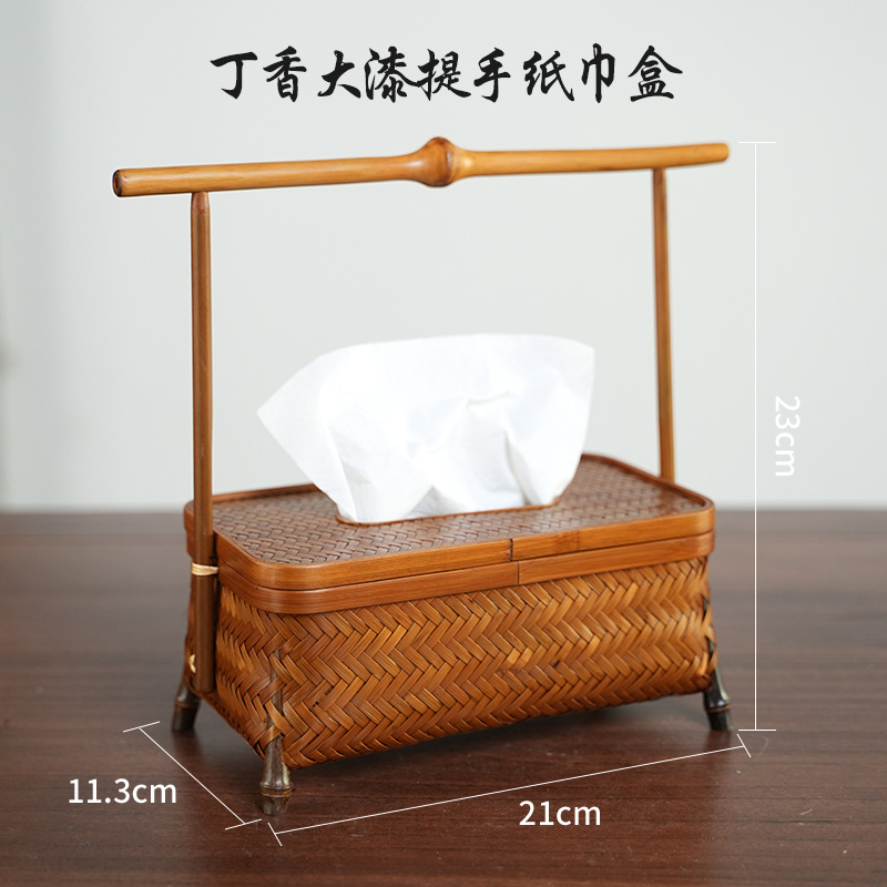 Artesanías de bambú tejidas a mano bambú gran laca cesta nueva casa china sala de estar cesta de almacenamiento de té retro cesta de almacenamiento