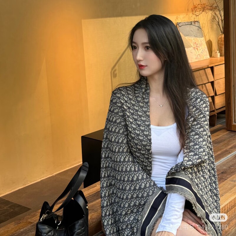 CD经典字母丝巾大方巾女真丝围巾披肩两用羊绒桑蚕丝高版|undefined