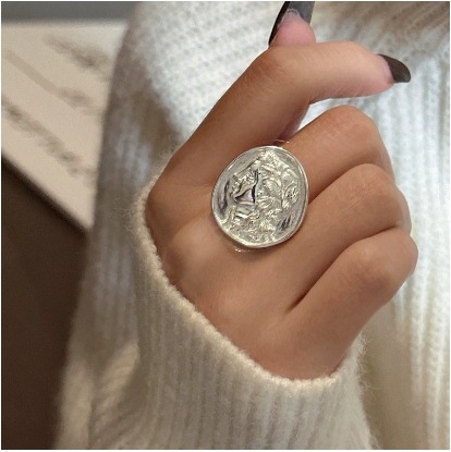 Anello con moneta raffigurante l'industria pesante in versione coreana pura per le donne, anello alla moda in stile INS semplice, gioielli in argento,_voghion.com