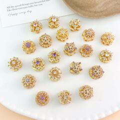 ビーズ銅メッキ真金回転雪花ジルコン隔珠女抜き幾何学シンプル気質色落ちしないアクセサリー部品
