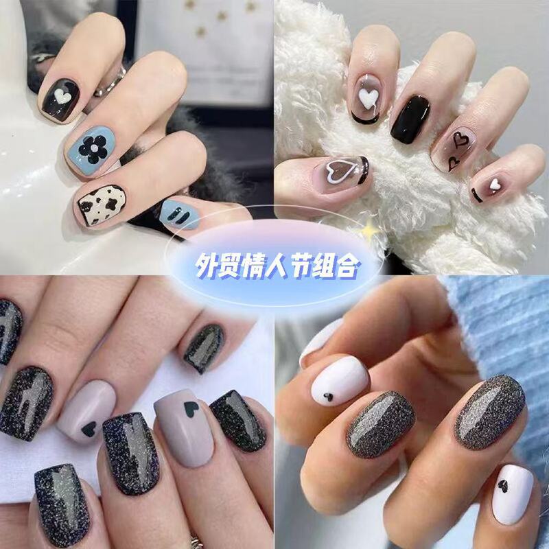 Cross-Border Best-Selling Nail Art Pieces, Simple and Stylish Valentine's Day Collection, Heart-Shaped French Glitter Medium-Length Wearable Nails Wholesale Cross-Border Best-Selling Nail Art Pieces, Simple and Stylish Valentine's Day Collection, Heart-Shaped French Glitter Medium-Length Wearable Nails Wholesale