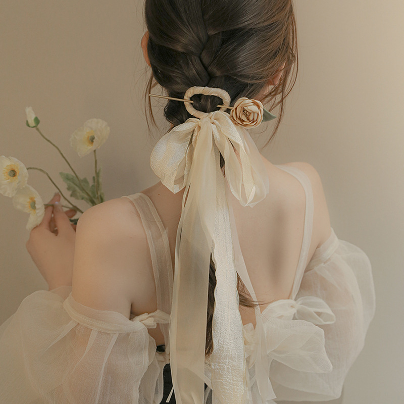 New Chinese Style Bow Lace Ribbon Pearl Hairpin Niche Creative Design Sense Hairpin Artistic Fresh Hair Accessories