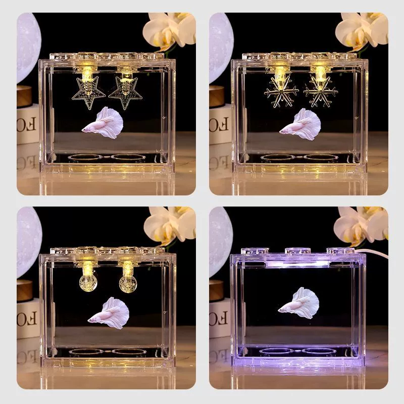 Аквариум для тайских бета высокой четкости, строительный блок, домашний небольшой настольный аквариум, офисный ландшафтный дизайн с подсветкой, микро-ландшафтный экологический аквариум