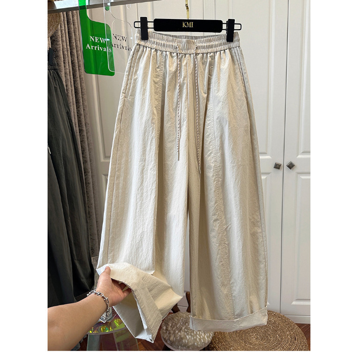 夏用の女性用の新しい大きいサイズのワイドレッグパンツ、薄い太ったmm、スリムな洋ナシ型の体型、小柄な人向けのハイウエストのゆったりとしたカジュアルパンツ|undefined