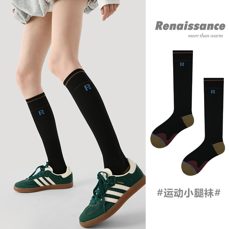 Renaissance压力袜女小腿运动瑜伽登山跳绳骑行跑步瘦腿长筒袜子|undefined