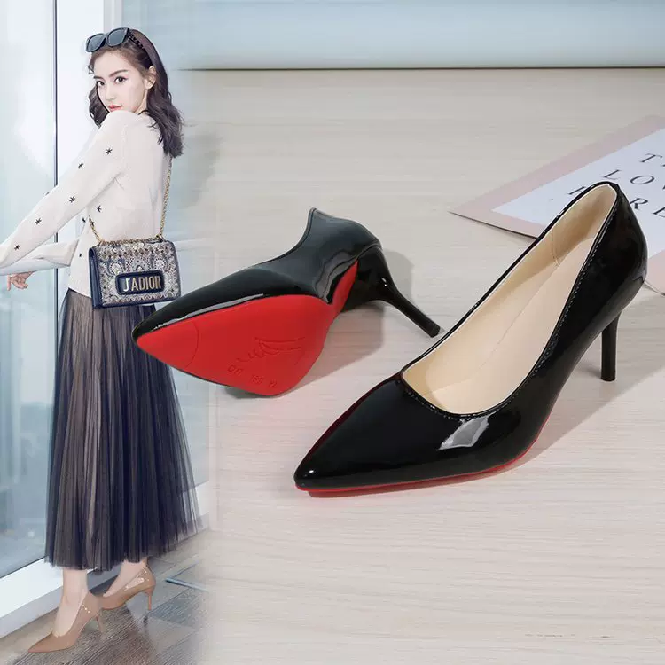 2025春季新款红底高级感气质单鞋黑色大码尖头高跟鞋细跟鞋女
