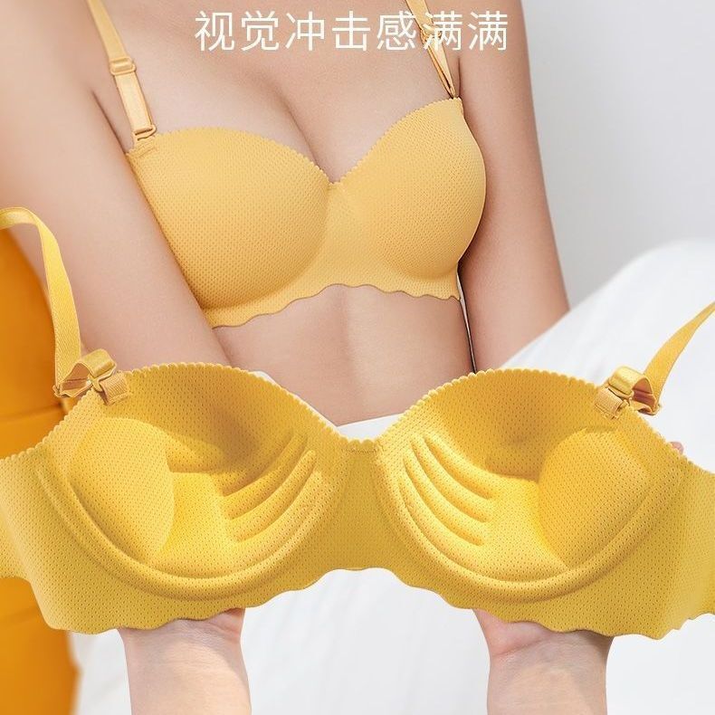 Small Chest Underwear Women's Rimless Gathering Anti-sagging Bra One-piece Traceless Girl Half Cup Bra Flat Chest Special Small Chest Underwear Women's Rimless Gathering Anti-sagging Bra One-piece Traceless Girl Half Cup Bra Flat Chest Special