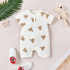 Baby and Toddler Summer Bear Print Cotton Knit Suit for Boys and Girls, Summer Short Sleeve Climbing Suit for Newborns