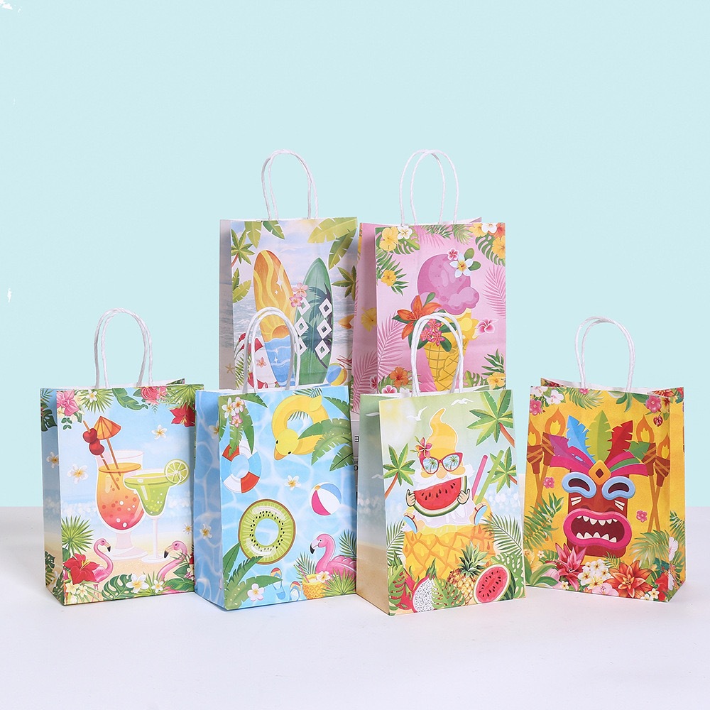 夏日狂欢派对礼品袋印花手提袋礼物包装袋商场购物袋批发牛皮纸袋