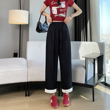 夏季新款小清新时尚宽松凉感舒适哈伦裤小个子休闲八分阔腿裤女