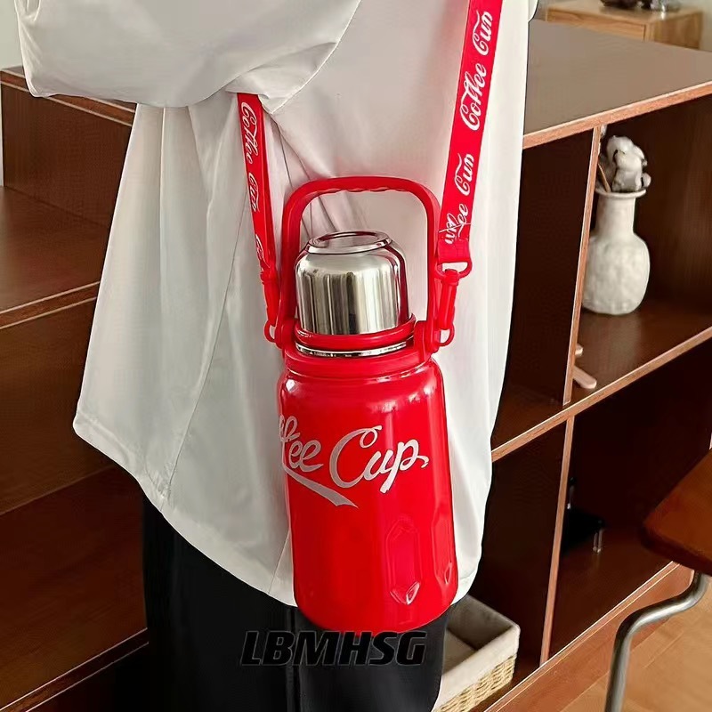 爆発金コカコーラ大容量ステンレス保温カップ高颜値屋外携帯ストラップ水筒保氷保冷|undefined