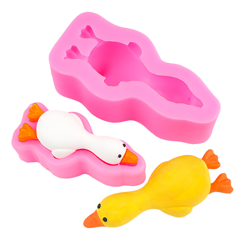 Serie de dibujos animados de bricolaje, molde de silicona para pellizcar pato, molde de horneado de pastel de postre de chocolate, molde de yeso
