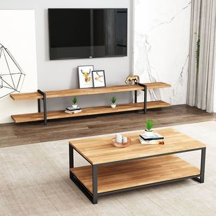 Tv Cabinet Coffee Table Solid Wood Complete Set Scandinavian Modern Minimalist Living Room Furniture Combination Normcore Small Apartment Retractable Table