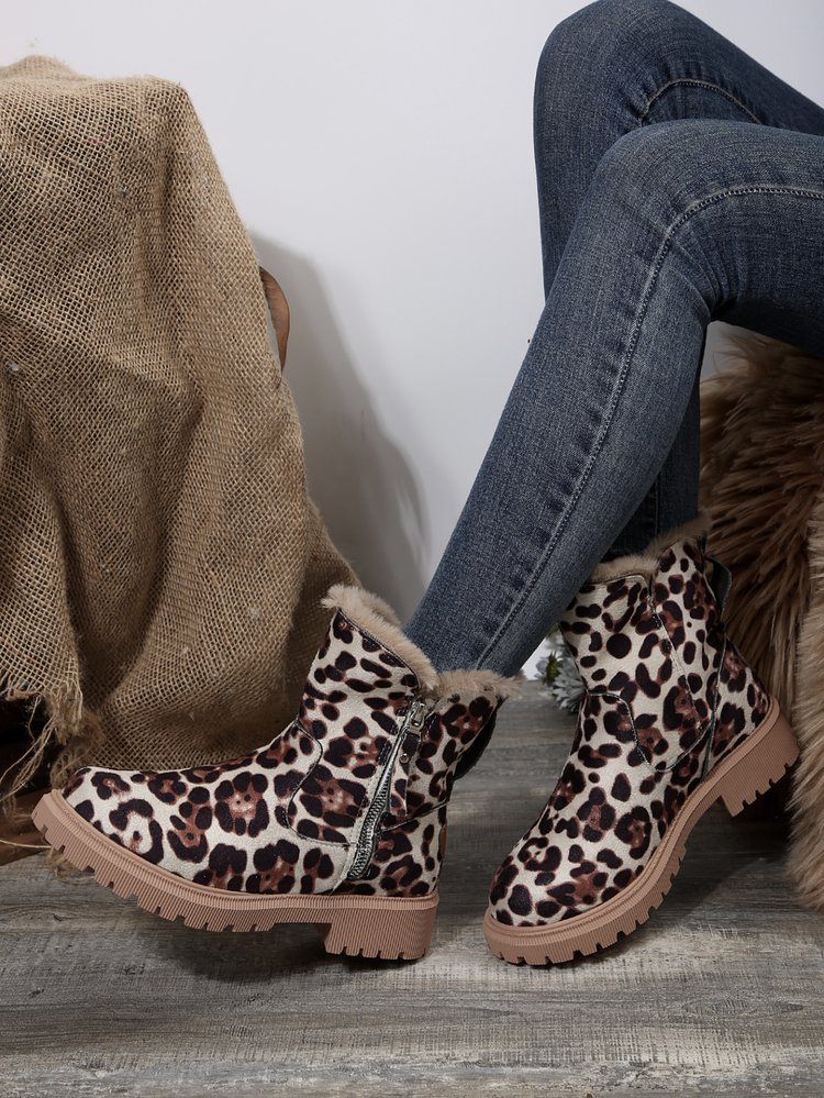 Big size snow boots women's new autumn and winter leopard print tube plus cashmere warm cotton boots_voghion.com