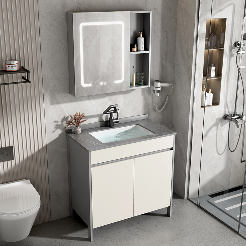 gabinete de baño de piso de aluminio espacio combinado baños cerámicos todo en uno lavabo balcón doméstico lavabo