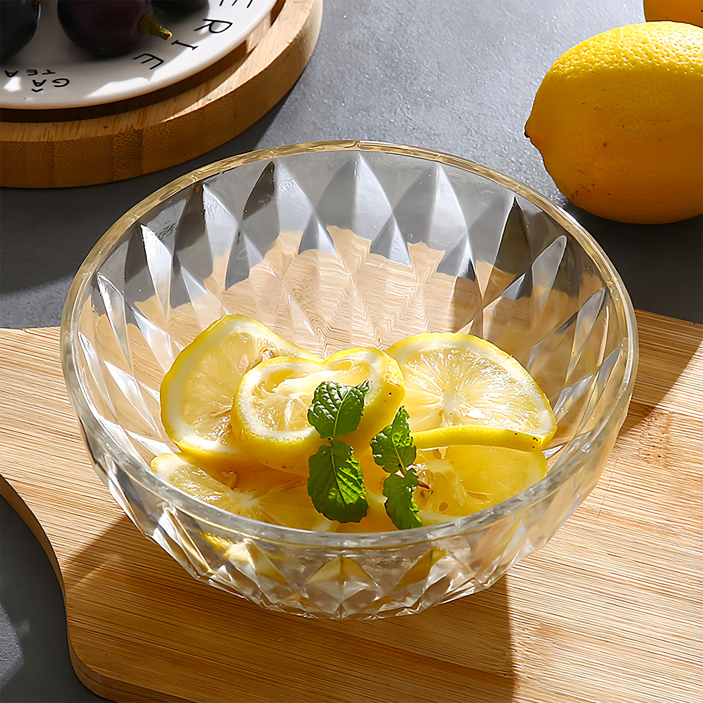 Tazón de vidrio para ensalada transparente resistente a altas temperaturas creativo japonés de alto valor de postre cubiertos grandes tazones de sopa dulce tazón
