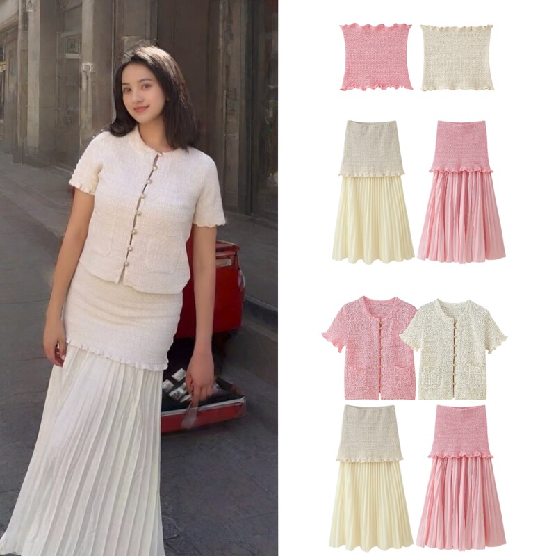 Cross-Border Wholesale European and American Fashion Women's Clothing 2025 Summer New Elastic Knitted Tube Top Short-Sleeved Fashion Skirt Suit