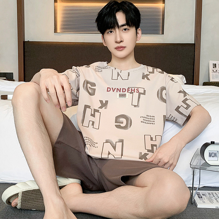 2024 algodón de punto de verano 6535 hombre cuello redondo mangas cortas pantalones cortos pijamas sueltos ropa casera casera