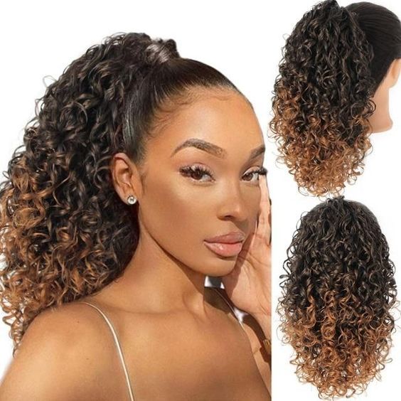 wig drawstring wig women's corn perm ponytail high temperature silk fluffy soft 35cm_voghion.com