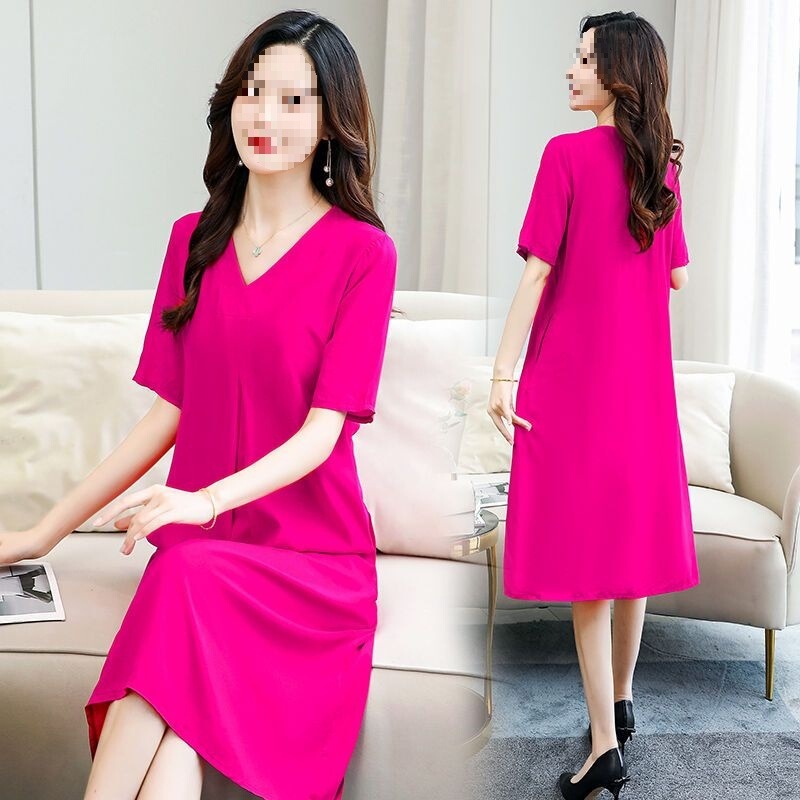 Middle-Aged and Elderly Women's Cotton Silk Dress 2026 Summer Solid Color Mid-Length Dress for Moms, Plus Size Stylish Home Sleep Dress Middle-Aged and Elderly Women's Cotton Silk Dress 2026 Summer Solid Color Mid-Length Dress for Moms, Plus Size Stylish Home Sleep Dress