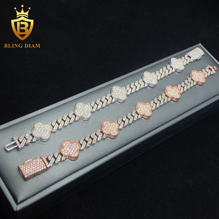 Europe and the United States INS hot 8mm wide S925 silver set moissanite cross Cuban chain hip hop necklace bracelet