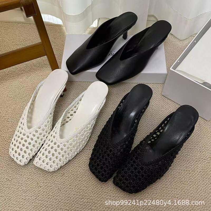 Fashionable woven mule stiletto heels