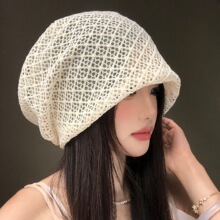 日系镂空包头帽女春夏薄款高级感堆堆帽显脸小大头围冷帽套头帽子