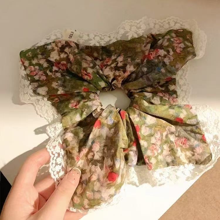 爆款超大号简约花边大肠发圈女韩系高级感轻奢甜美丸子头头绳发饰|undefined