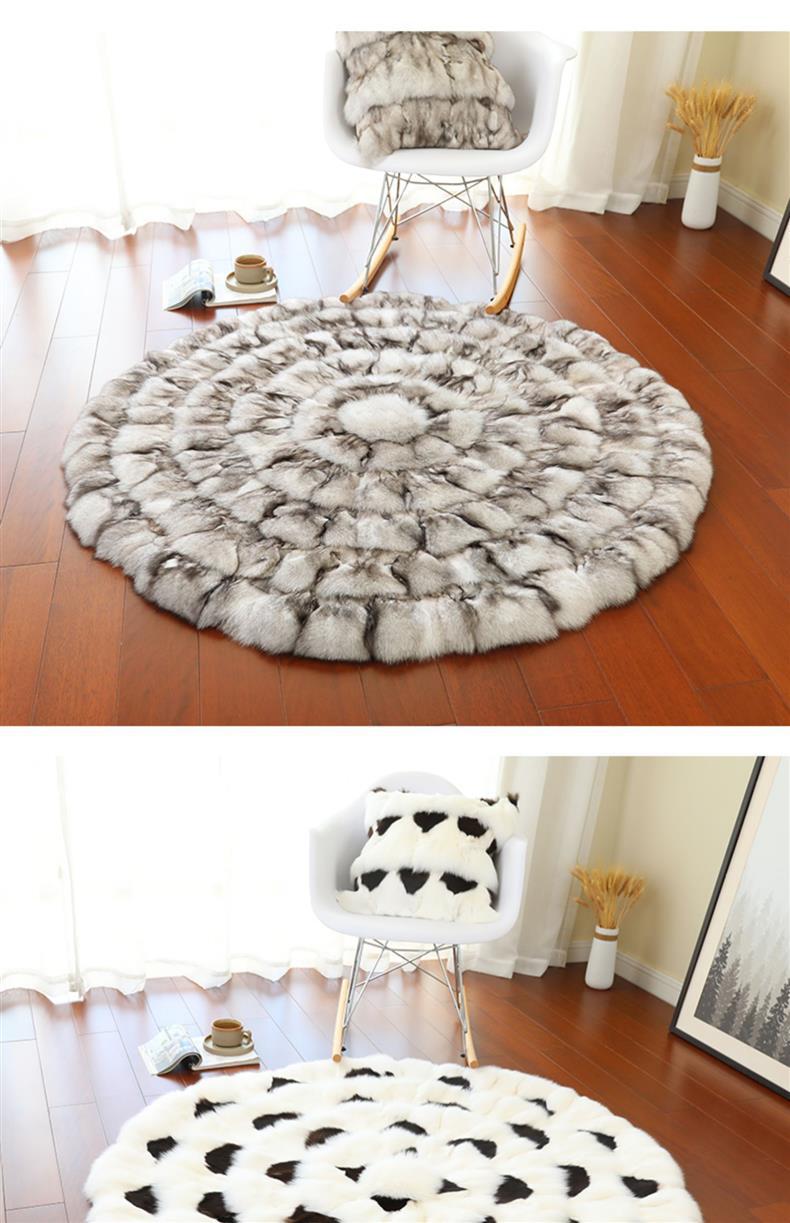 American Luxury Fox Fur Carpet Round Nordic Light Luxury Fur Villa Model Room Decoration Living Room Bedroom Carpet