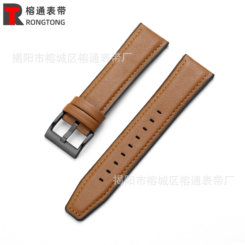 Adecuado para Huawei GT2 Samsung Galaxy suela de goma correa de reloj de cuero correa de muñeca de cuero de microfibra oreja de liberación rápida 20/22mm