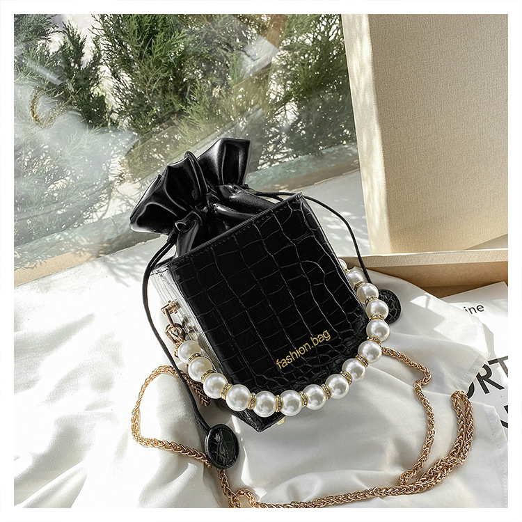 Retro Pearl Chain Stone Pattern Square Bag display picture 9