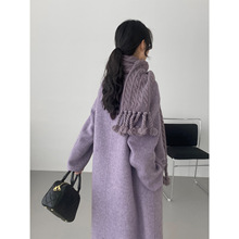 那末韩系温柔气质紫色高级感羊毛大衣女围巾保暖气质呢大衣A8612