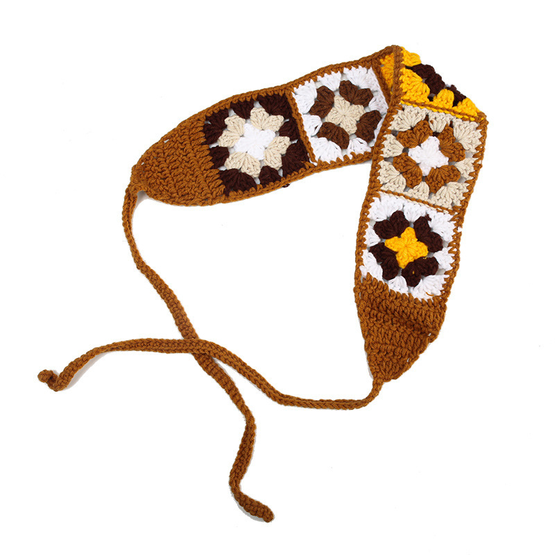 Francia cereza toallas triangulares mujeres primavera y otoño viajes padres-hijos gancho de punto flores hueco pañuelo de arte correa de pelo gorro