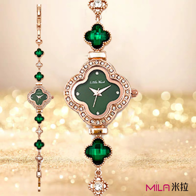 TikTok Explosive Four-leaf Clover Watch Women's Chalcedony Jewelry Bracelet Fashion Women's Watch Luminous Waterproof High-end Sense Quartz Watch