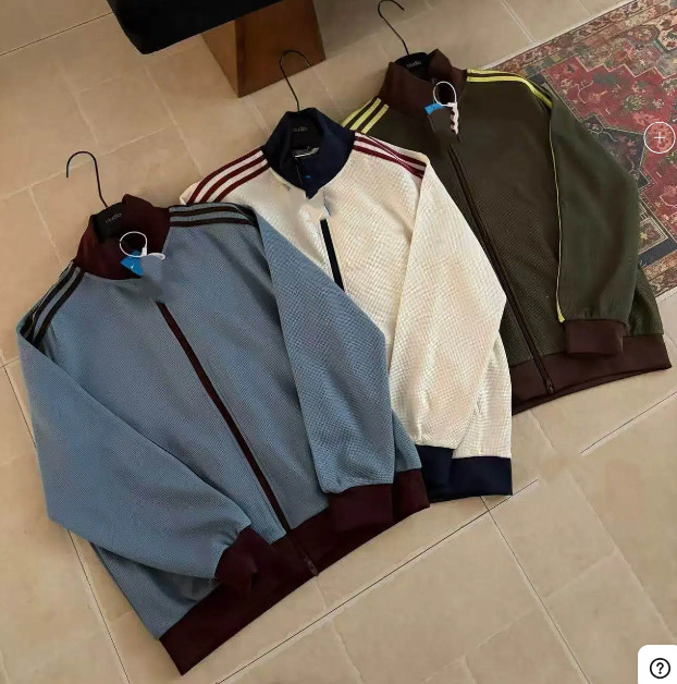 Foreign Trade Spring and Autumn Embroidered Three-Stripe Couple's Stand-Up Collar Sweatshirt Jacket Waffle Pattern Coat Unisex Sports Jacket
