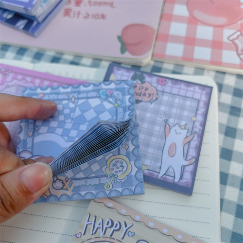 Cute cat ins style gel pen cartoon plaid sticky notes high-looking girl heart account material stickers