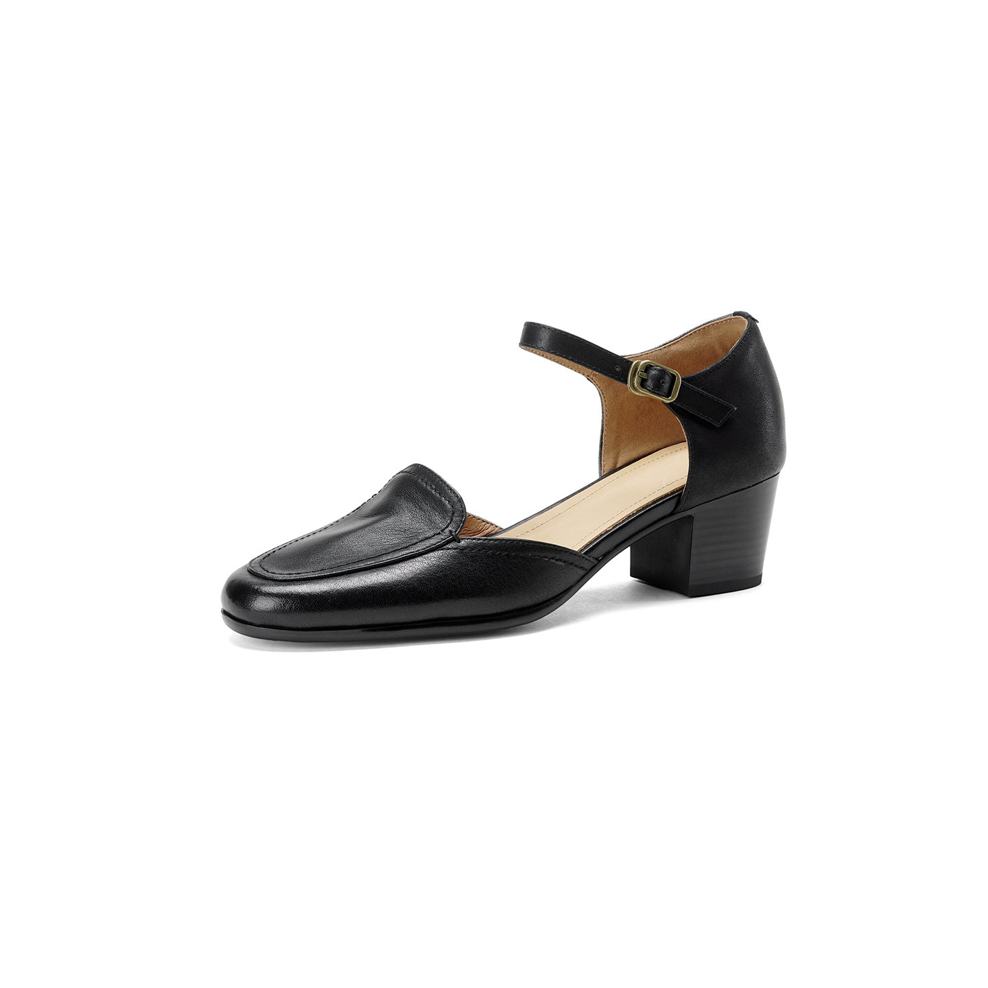 Giày sandal cao gót nữ quai ngang mũi vuông gót 5 cm kiểu Mary Jane — đen chi tiết 20