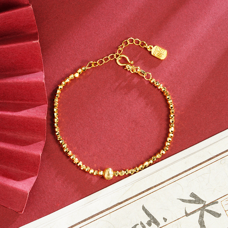 Nueva pulsera de oro antiguo estilo chino de alto nivel de sensación Fu marca de plata destrozada pulsera de bolas de plata no se desvanecerá joyas