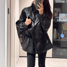 真皮绵羊皮植鞣皮2025春新款立领设计感风衣收腰宽松机车皮衣外套