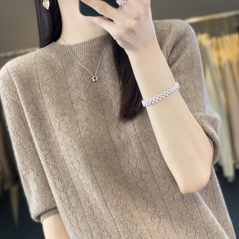 woolen knitted sweater with a round collar