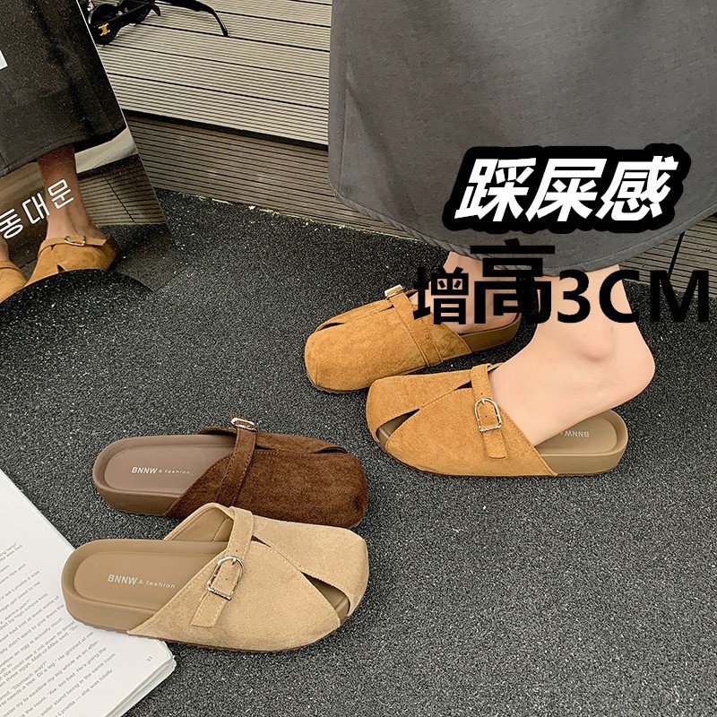 2026 verano hombre perezoso un pie zapatillas retro botones con suela gruesa zapatillas de mujer con cabeza de bolsillo y media zapatillas image 4